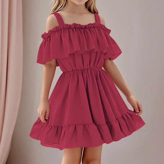 JUSLIO Dresses for Girls Pleated Dresses Ruffle Halter Casual Dress Size 3 Y