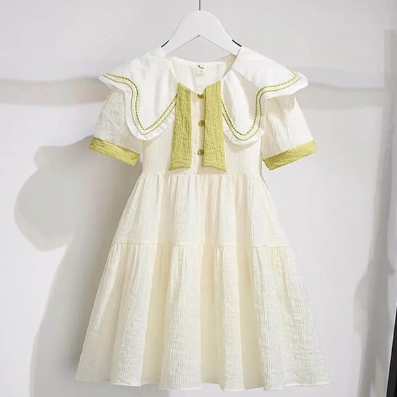 JUSLIO Dresses for Girls Spring Dresses Casual Crew Neck Short Sleeve Dress Size 4 Y