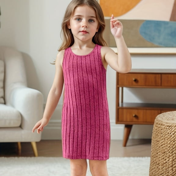 JUSLIO Dresses for Girls Tank Dresses Striped Casual Sleeveless Dress Size 5 Y