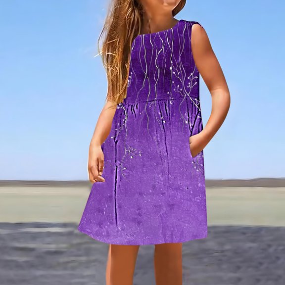 JUSLIO Dresses for Girls Tank Dresses with Pockets Crew Neck Casual Cotton Dress Size 3 Y