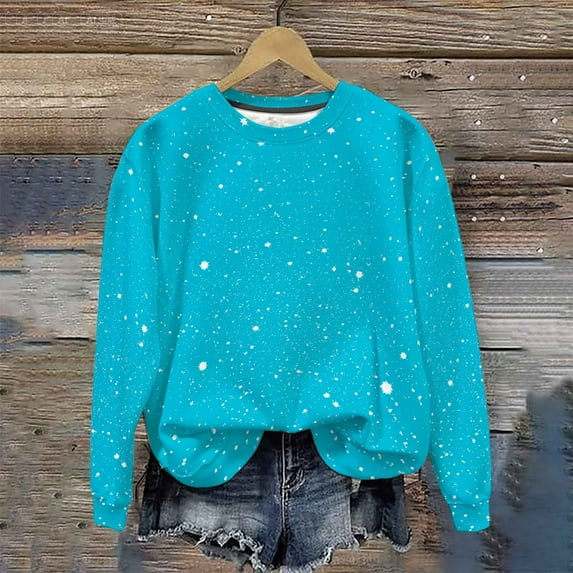 JUSLIO Blouses for Women Casual Graphic Sweatshirts Fashion Long Sleeve Round Neck Sweatshirts Sky Blue L