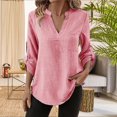 thumbnail image 1 of JUSLIO Blouses for Women Casual Solid Shirts Tops Fashion Long Sleeve V Neck Shirts Tops Pink S, 1 of 7