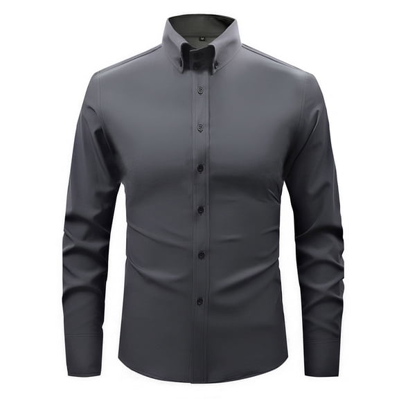 JUSLIO Long Sleeve T Shirts for Men Business Casual Solid Tops Fashion Long Sleeve Collar Tops Gray S