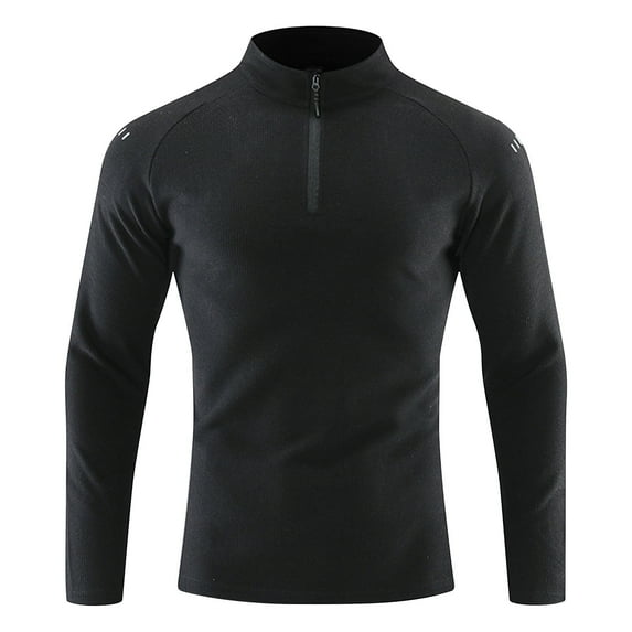 JUSLIO Long Sleeve T Shirts for Men Casual Solid Tops Fashion Long Sleeve Stand Collar Tops Black L