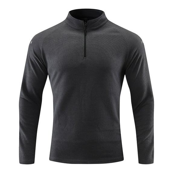 JUSLIO Long Sleeve T Shirts for Men Casual Solid Tops Fashion Long Sleeve Stand Collar Tops Dark Gray L