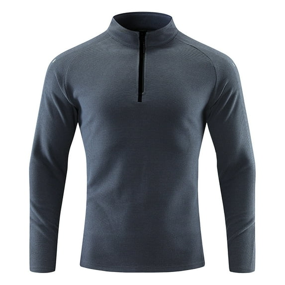 JUSLIO Long Sleeve T Shirts for Men Casual Solid Tops Fashion Long Sleeve Stand Collar Tops Navy 4XL