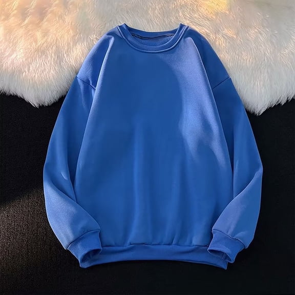 JUSLIO Long Sleeve T Shirts for Men Pullover Solid Sweatshirts Fashion Long Sleeve Round Neck Sweatshirts Blue 3XL