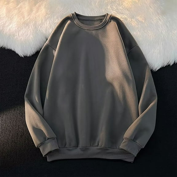 JUSLIO Long Sleeve T Shirts for Men Pullover Solid Sweatshirts Fashion Long Sleeve Round Neck Sweatshirts Dark Gray M