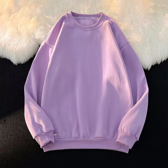 JUSLIO Long Sleeve T Shirts for Men Pullover Solid Sweatshirts Fashion Long Sleeve Round Neck Sweatshirts Purple L