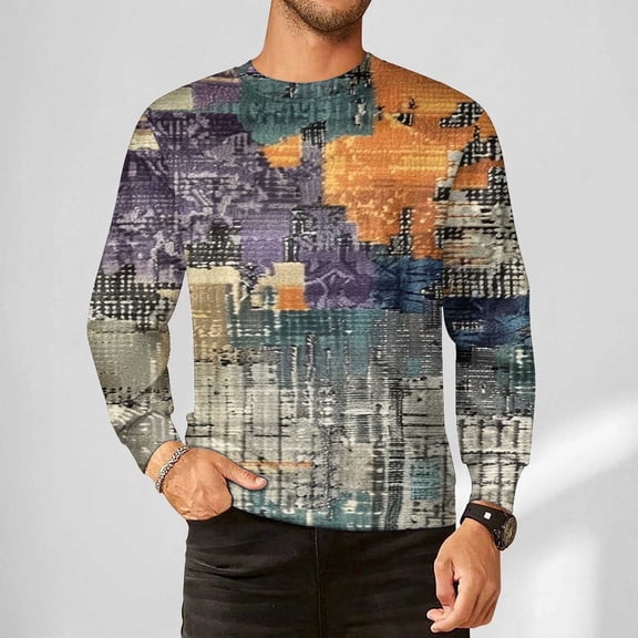 JUSLIO Fall/Winter Mens Shirts Relaxed Fit Graphic Sweatshirts Fashion Long sleeve Sweatshirts Gray L