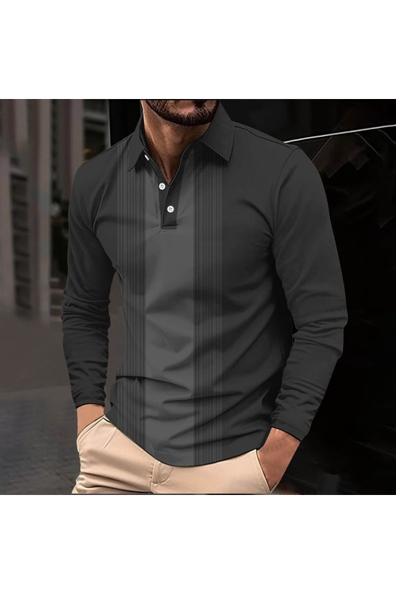 Shirts for Men Casual Button-Up T-Shirts Fashion Long Sleeve Collar Tops Black L