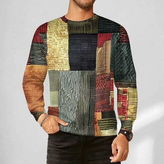 JUSLIO Shirts for Men Relaxed Fit Graphic Sweatshirts Fashion Long Sleeve Sweatshirts Multicolor L