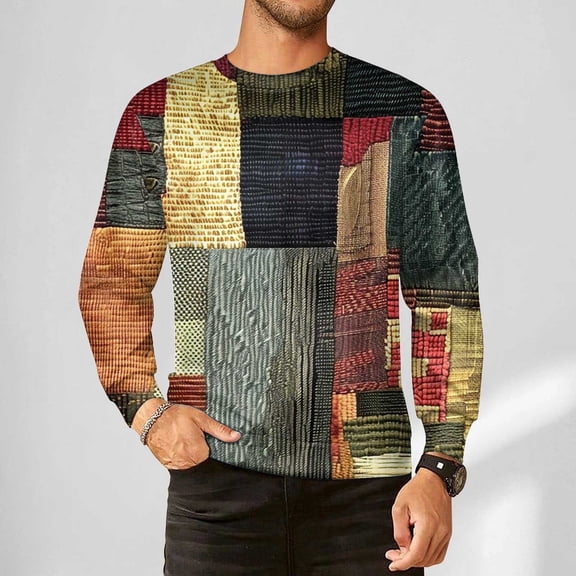JUSLIO Shirts for Men Relaxed Fit Graphic Sweatshirts Fashion Long Sleeve Sweatshirts Multicolor L