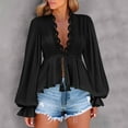 thumbnail image 1 of JUSLIO Shirts for Women Casual Solid Blouses Fashion Long Sleeve V Neck Blouses Black L, 1 of 9