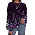 thumbnail image 1 of JUSLIO Shirts for Women Relaxed Fit Graphic Sweatshirts Irregular Print Long Sleeve Round Neck Sweatshirts Purple L, 1 of 5