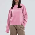 thumbnail image 1 of JUSLIO Shirts for Women Relaxed Fit Knit Blouses Solid Long Sleeve Round Neck Blouses Pink M, 1 of 9