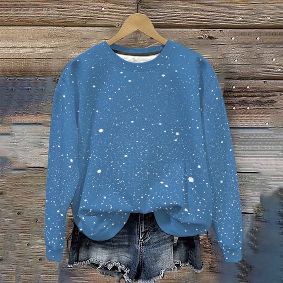 JUSLIO Tops for Women Casual Graphic Sweatshirts Fashion Long Sleeve Round Neck Sweatshirts Blue L