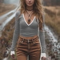 thumbnail image 1 of JUSLIO Tops for Women Casual Solid Blouses Fashion Long Sleeve V Neck Blouses Gray L, 1 of 8