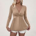 thumbnail image 1 of JUSLIO Tops for Women Casual Solid Shirts Fashion Long Sleeve V Neck Shirts Khaki M, 1 of 9