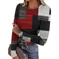thumbnail image 1 of JUSLIO Tops for Women Knit Graphic Blouses Fashion Long Sleeve Round Neck Blouses Red L, 1 of 8