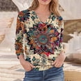 thumbnail image 1 of JUSLIO Tops for Women Relaxed Fit Graphic Blouses Ruched Long Sleeve V Neck Blouses Multicolor XL, 1 of 5