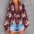 thumbnail image 1 of JUSLIO Women Tops Casual Graphic Shirts Fashion Long Sleeve V Neck Shirts Wine M, 1 of 8