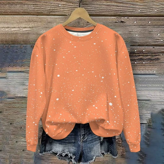 JUSLIO Women Tops Casual Graphic Sweatshirts Fashion Long Sleeve Round Neck Sweatshirts Gold M