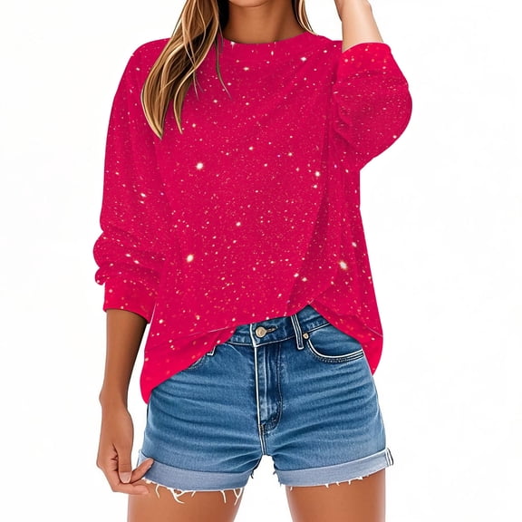 JUSLIO Womens Blouses Casual Graphic Sweatshirts Fashion Long Sleeve Round Neck Sweatshirts Hot Pink S