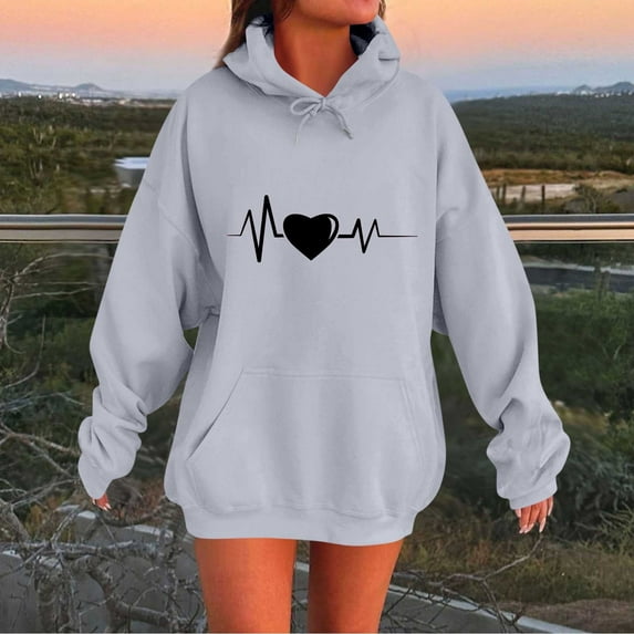 JUSLIO Womens Blouses with Pockets Hoodies Sweatshirts Graphic Long Sleeve Sweatshirts Gray M