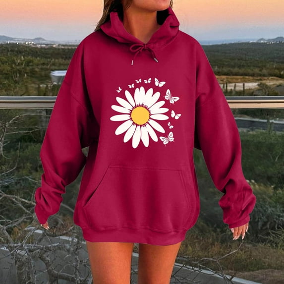 JUSLIO Womens Blouses with Pockets Hoodies Sweatshirts Graphic Long Sleeve Sweatshirts Red S