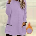thumbnail image 1 of JUSLIO Fall/Winter Womens Shirts Relaxed Fit Fleece Blouses with Pockets Long sleeve Round Neck Blouses Purple 2XL, 1 of 5