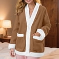thumbnail image 1 of JUSLIO Flannel Womens Blouses Fleece Pajamas Cardigans Fashion Long sleeve Cardigans Brown 2XL, 1 of 7