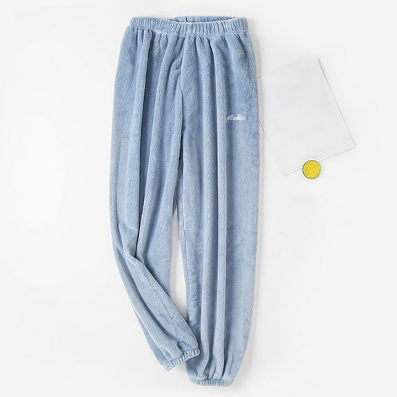 JUSLIO Fleece Womens Pajama Pants Warm Regular Fit Elastic Waist Comfortable Casual Lounge Pajama Pants Blue Large