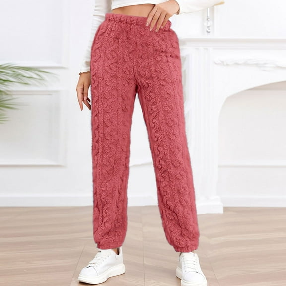 JUSLIO Fleece Womens Pajama Pants Warm Regular Fit Elastic Waist Comfortable Casual Lounge Pajama Pants Pink Free Size
