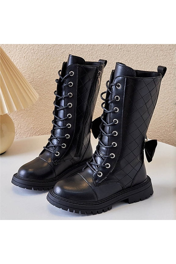 Girl Shoes Girls Boots Bow Knee-High Boots Zipper Princess (Toddler/Little Kid/Big Kid) Shoes 30(US:12 M) Black