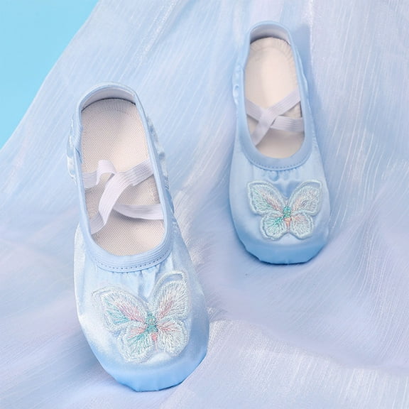 JUSLIO Girl Shoes Soft Sole Bow Dance Shoes Canvas (Toddler/Little Kid/Big Kid) Ballet Flats 23(US:8) Blue