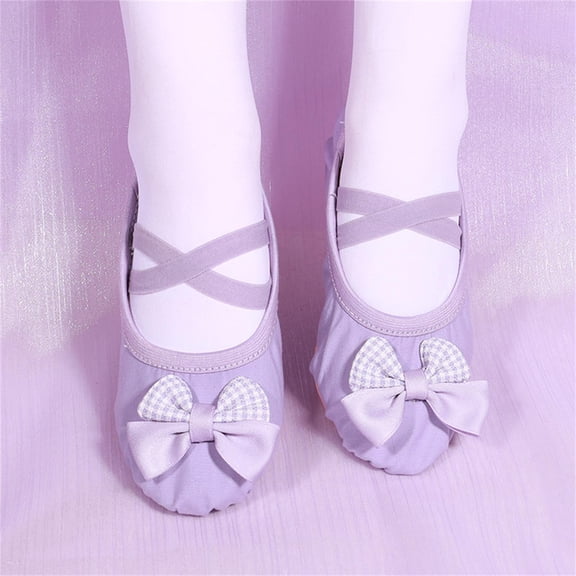 JUSLIO Girl Shoes Soft Sole Bow Dance Shoes Canvas (Toddler/Little Kid/Big Kid) Ballet Flats 38(US:3) Purple