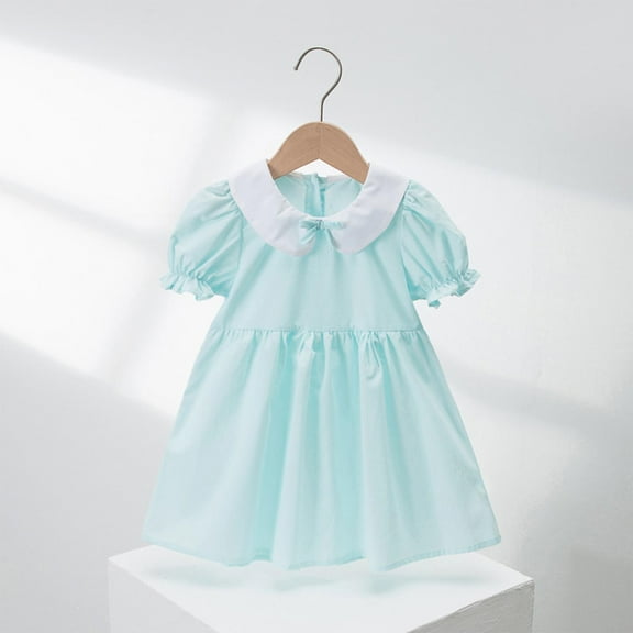 JUSLIO Girls Beach Dress Puff Crew Neck Short Sleeve Casual Dresses Size 2 Y