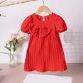 thumbnail image 1 of JUSLIO Girls Bow Dress Solid Crew Neck Short Sleeve Casual Dresses Size 1 Y, 1 of 7