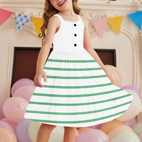 JUSLIO Girls Button Dress with Pockets Crew Neck Sleeveless Casual Dresses Size 11 Y