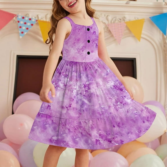 JUSLIO Girls Button Dress with Pockets Crew Neck Sleeveless Casual Dresses Size 4