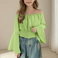 thumbnail image 1 of JUSLIO Girls Clothes Flare Bell Sleeve Shirts,off Shoulder Solid Waist Cinched Crew Neck Mint Green Shirts, 1 of 8