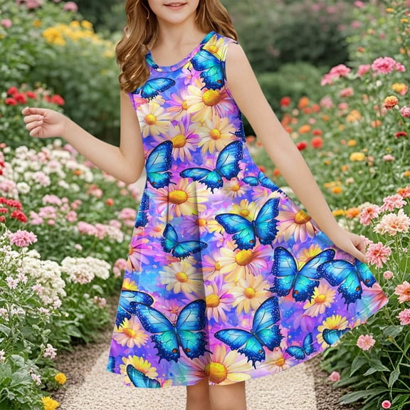 JUSLIO Girls Dance Dress Dancewear Crew Neck Sleeveless Casual Dresses Size 4 Y