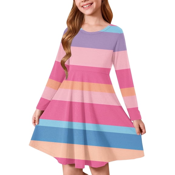 JUSLIO Girls Dresses Winter Striped Casual Girl Dresses Ballet Tutus Long Sleeve Holiday Party Dresses