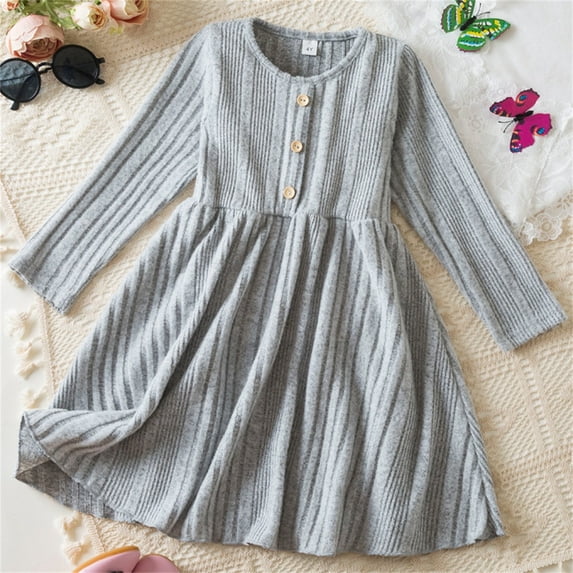 JUSLIO Girls Dresses Size 2-8 Casual Knitted Long Sleeve Girl Dresses Round Neck Winter Holiday Party Princess Dress