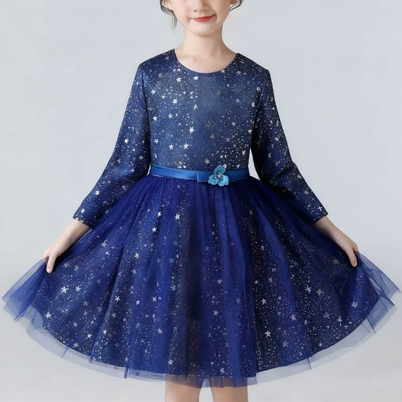 JUSLIO Girls Dresses Tulle Ruffle Casual Girl Dresses Winter Long Sleeve Holiday Party Princess Dress
