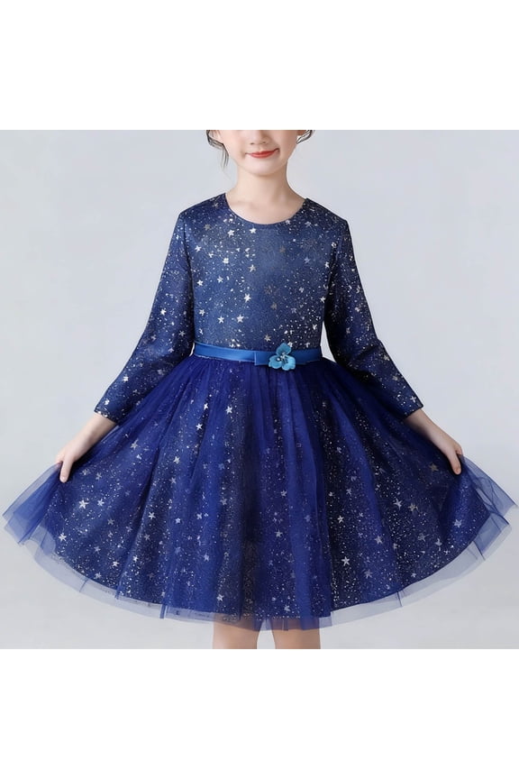 Girls Dresses Tulle Ruffle Casual Girl Dresses Winter Long Sleeve Holiday Party Princess Dress