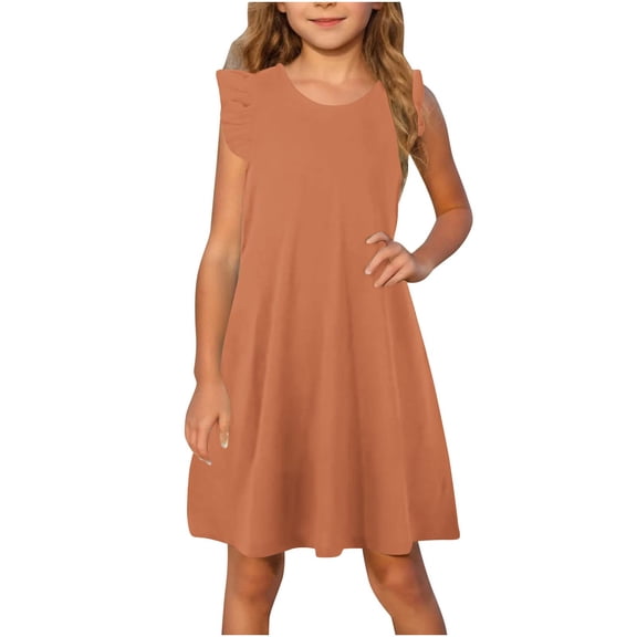 JUSLIO Girls Flying Sleeve Dress Print Casual Dresses Size 11 Y