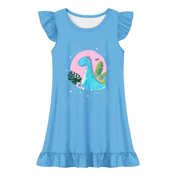 JUSLIO Girls Flying Sleeve Dress Ruffle Crew Neck Sleeveless Casual Dresses Size 9 Y