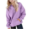 thumbnail image 1 of JUSLIO Girls Hoodie Fall/Winter Half Zip Hooded Sweatshirt Solid Color Pockets Long Sleeve Tops Sweatshirts Purple(11 Years）, 1 of 5